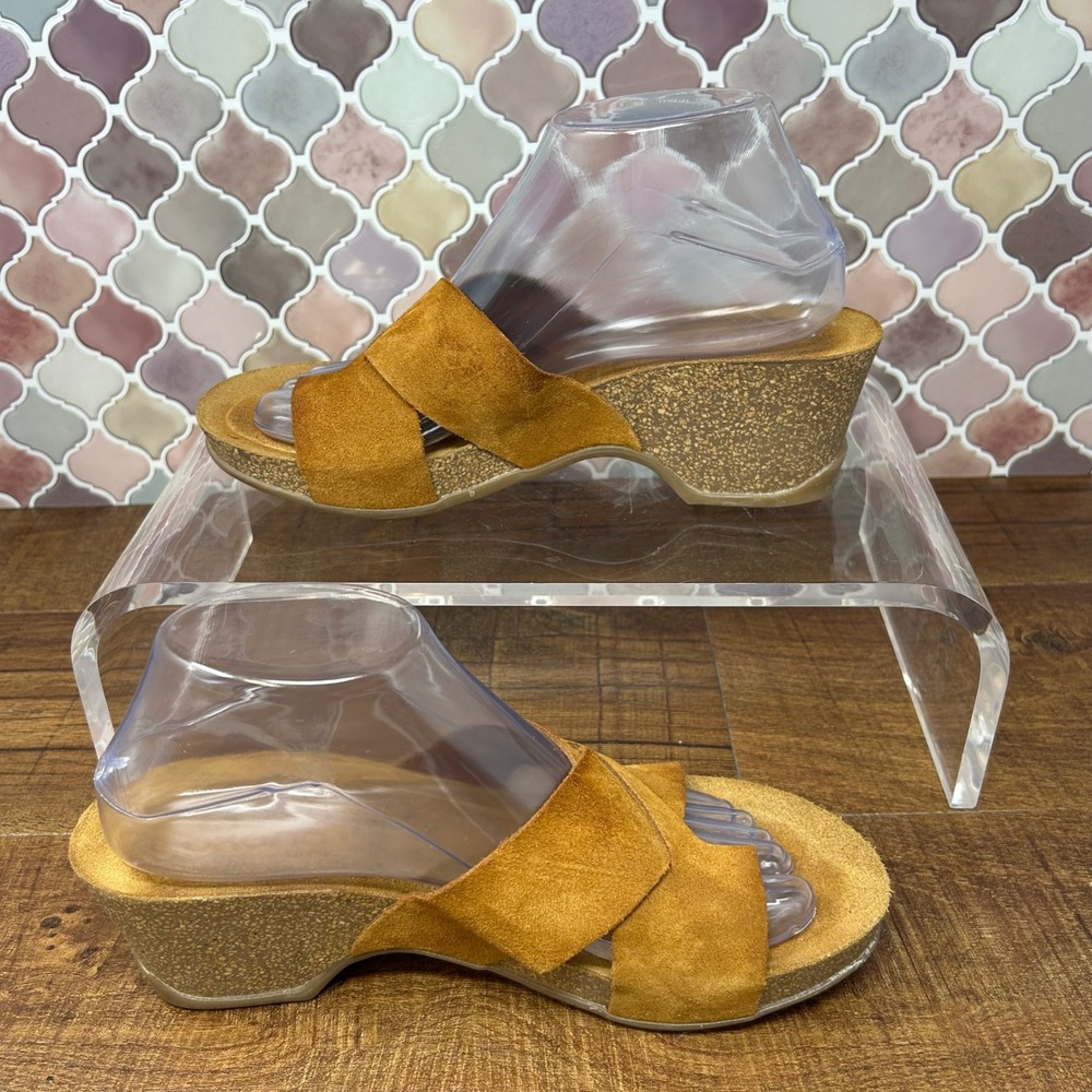 Womens Yokono Suede Criss-Cross Toe Loop Cork Slide Sandals Brown EU39 - Picture 3 of 14